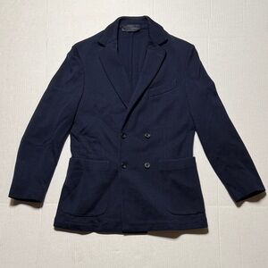 THOM SWEENEY Men's Navy Double-Breasted 100% Wool‎ Blazer Minimal Preppy Size 48